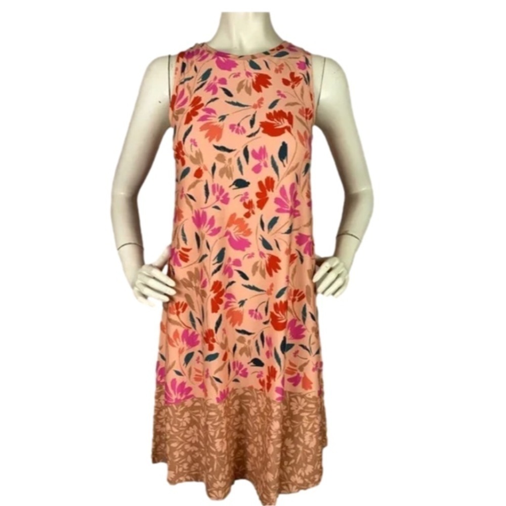 LOFT PETITE SWING DRESS SIZE XSP PEACH PINK FLORAL SLEEVELESS